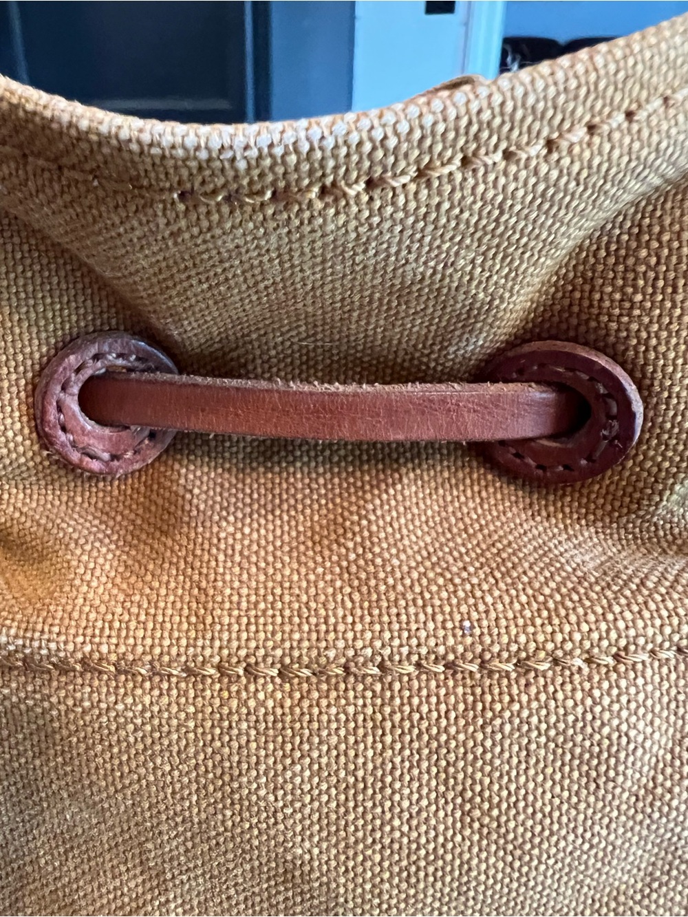 Madewell Mustard Yellow Canvas Drawstring Backpack with Leather Trim - Picture 6 of 7